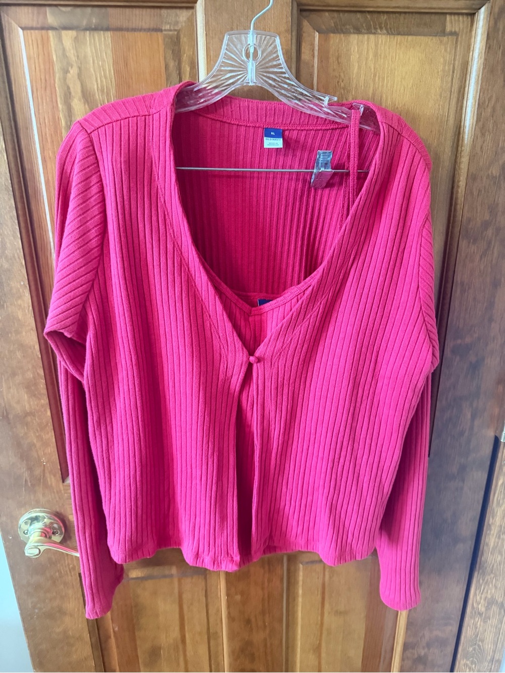 Old Navy Ribbed V-Neck Button Cardigan Sweater with matching tank - Bright Pink